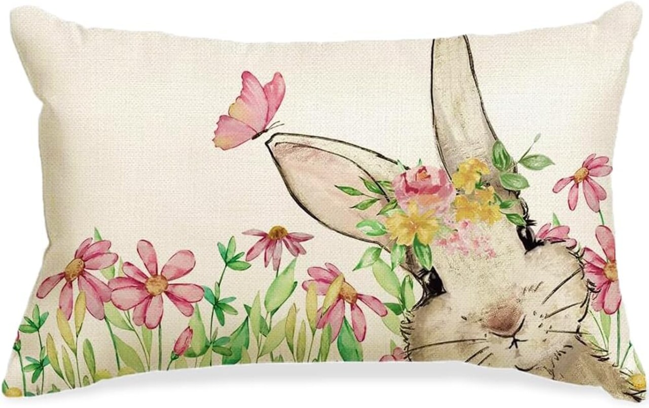 Happy Easter Pillow Covers 12x20in Lovely Double - Sided HD Print Cover Easter Bunny Spring Pillow Covers Case for Indoor Sofa Easter Decorations